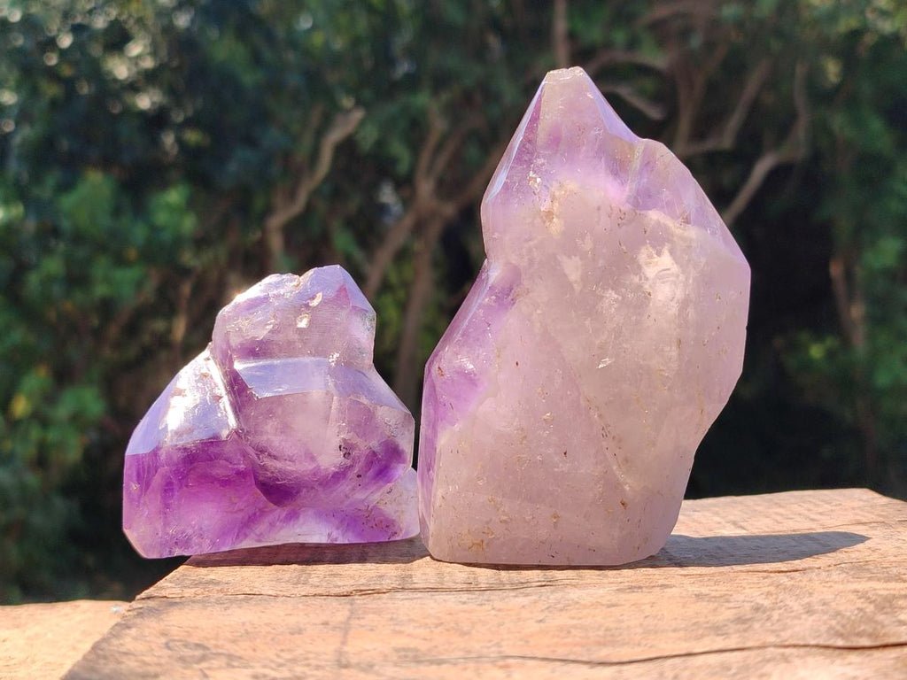 Polished Window Amethyst Crystals x 2 From Akansobe, Madagascar