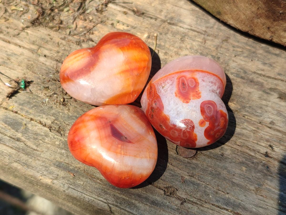 Polished Carnelian Agate Gemstone Hearts x 20 From Madagascar