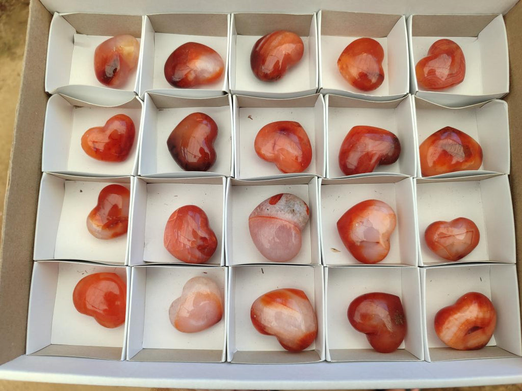 Polished Carnelian Agate Gemstone Hearts x 20 From Madagascar