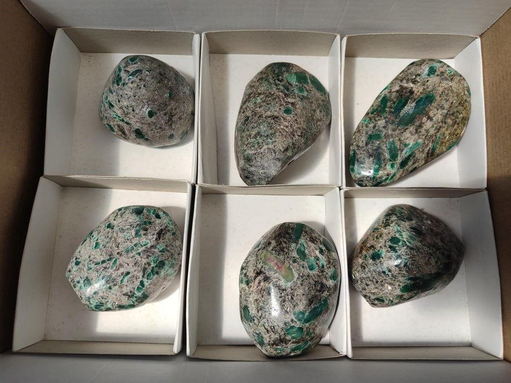 Polished Emerald Mica 'Mutokolite' Standing and Free Forms  x 6 From Mutoko, Zimbabwe