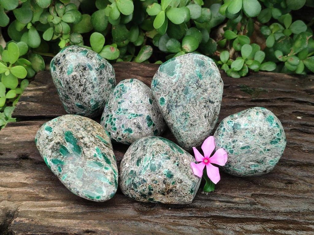 Polished Emerald Mica 'Mutokolite' Standing and Free Forms  x 6 From Mutoko, Zimbabwe