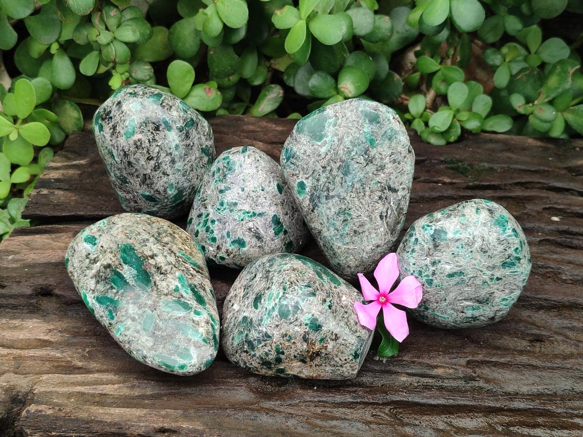 Polished Emerald Mica 'Mutokolite' Standing and Free Forms  x 6 From Mutoko, Zimbabwe
