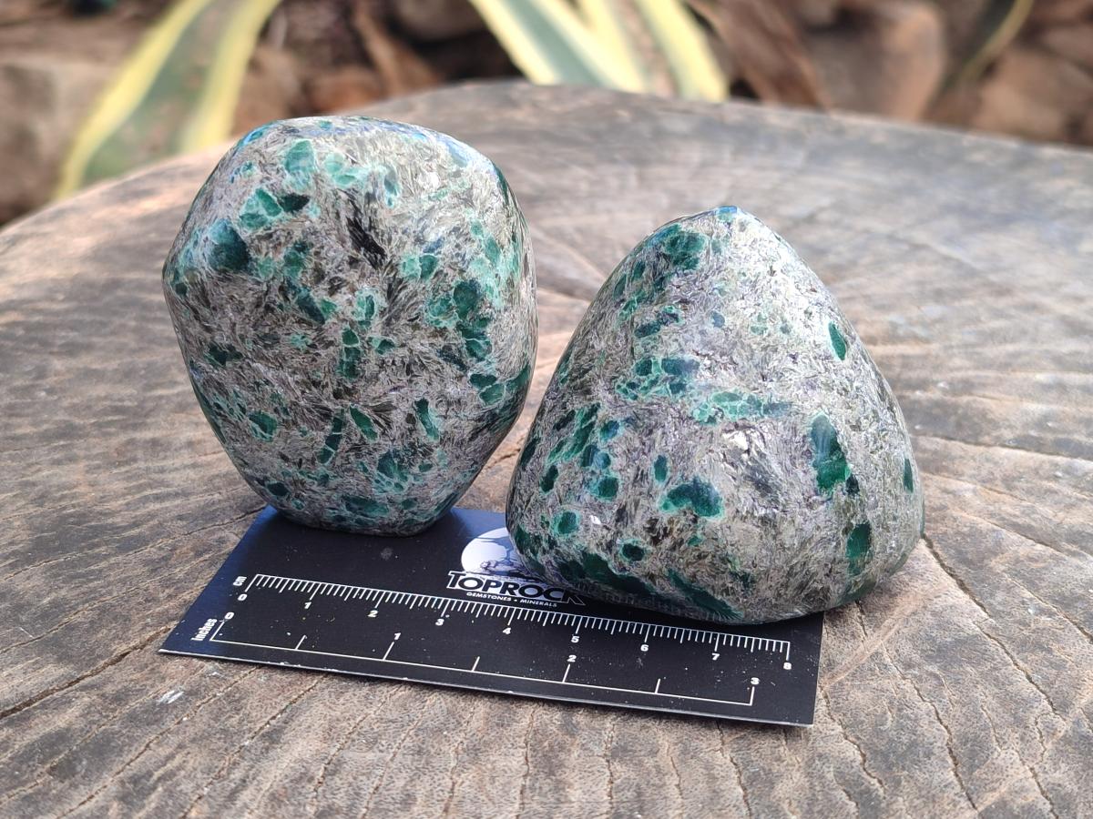 Polished Emerald Mica 'Mutokolite' Standing and Free Forms  x 6 From Mutoko, Zimbabwe