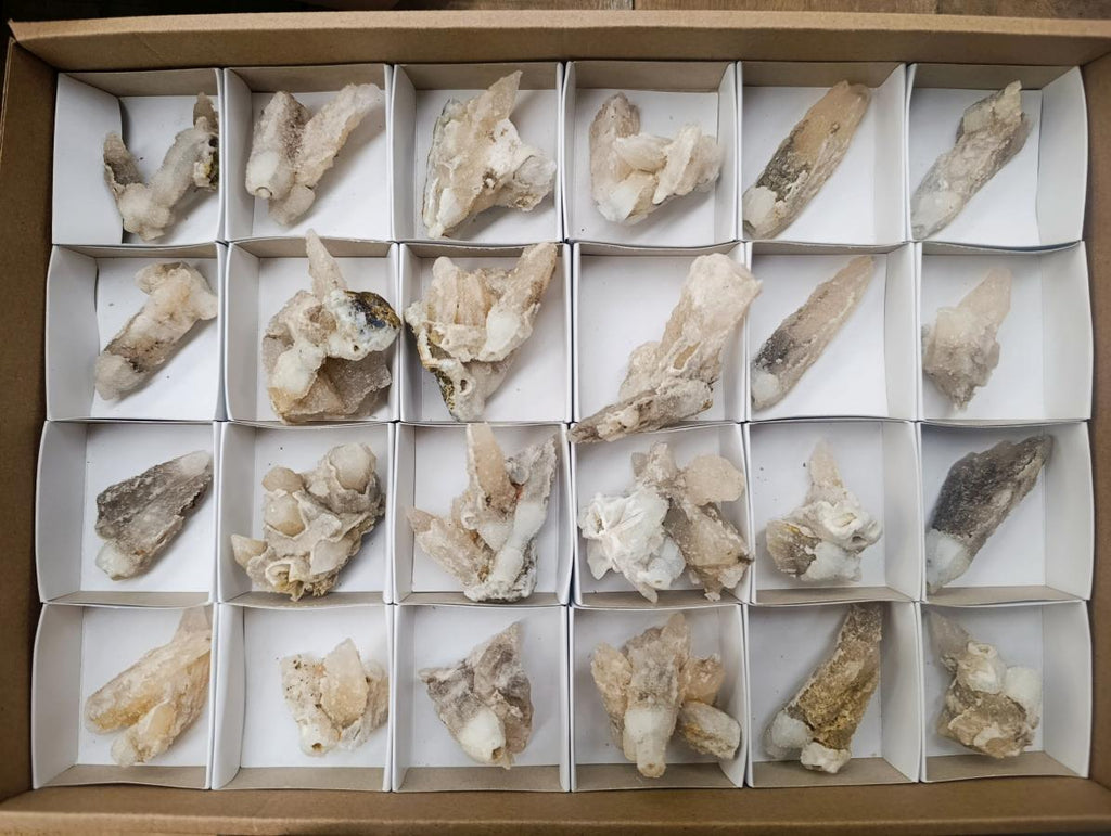 Natural Drusy Quartz Coated Spearhead Calcite Crystals x 24 From Albert's Mountain, Lesotho