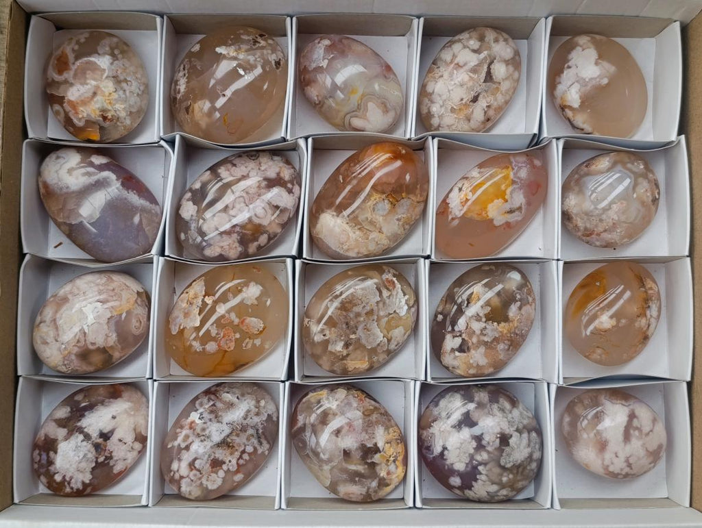 Polished Flower Agate Palm Stones x 20 From Antsahalova, Madagascar