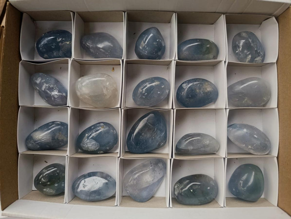 Polished Blue Celestite Free Form Crystals x 20 From Sakoany, Madagascar