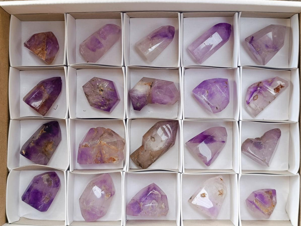 Polished Window Amethyst Crystals One with Enhydro x 20 From Akansobe, Madagascar