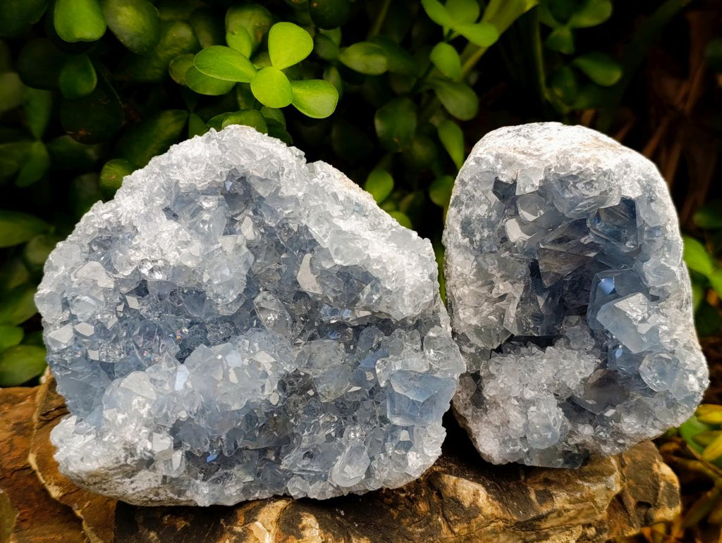 Natural Blue Celestite Crystal Cluster Specimens x 2 From Sakoany, Madagascar