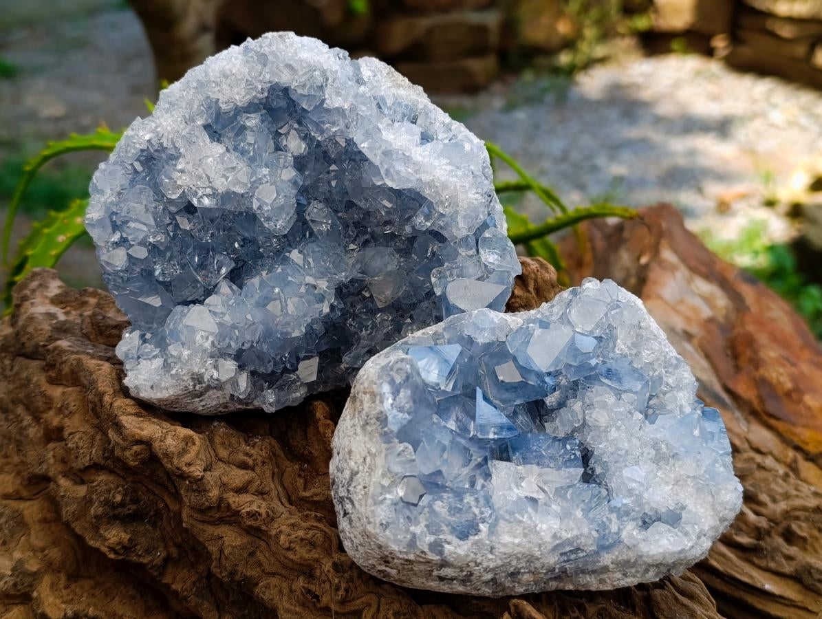 Natural Blue Celestite Crystal Cluster Specimens x 2 From Sakoany, Madagascar