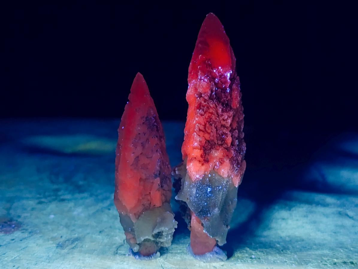 Natural Drusy Quartz Coated Spearhead Calcite Crystals x 35 From Albert's Mountain, Lesotho