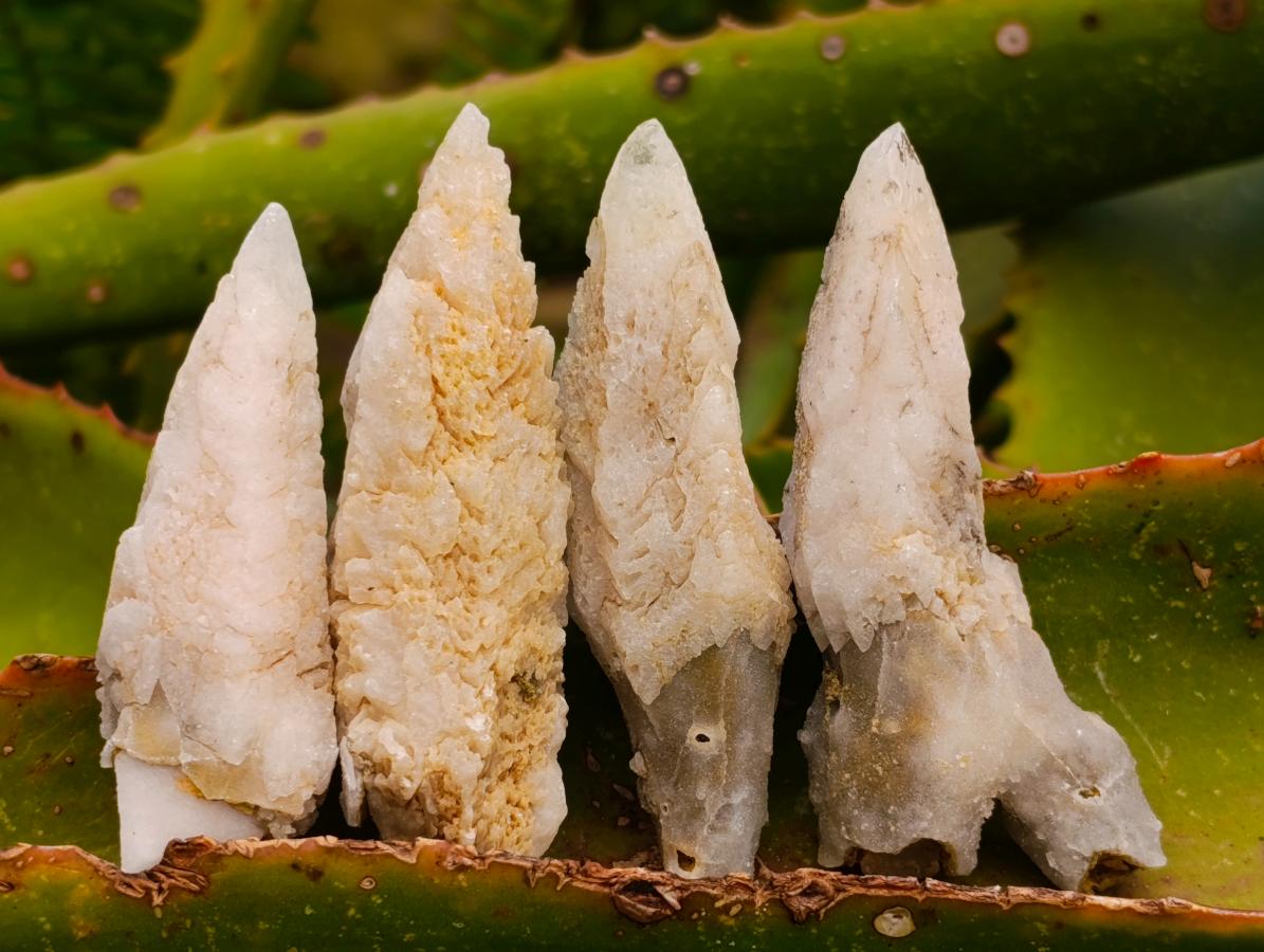 Natural Drusy Quartz Coated Spearhead Calcite Crystals x 35 From Albert's Mountain, Lesotho