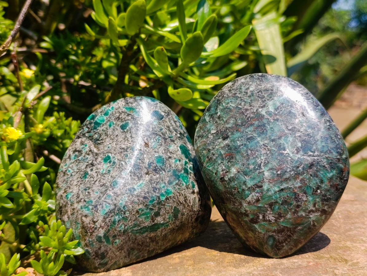 Polished Emerald Mica 'Mutokolite' Standing Free Forms x 2 From Mutoko, Zimbabwe