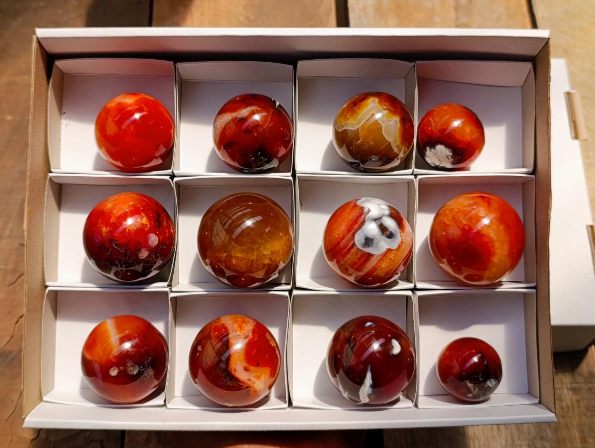 Polished Carnelian Agate Gemstone Spheres x 12 From Madagascar