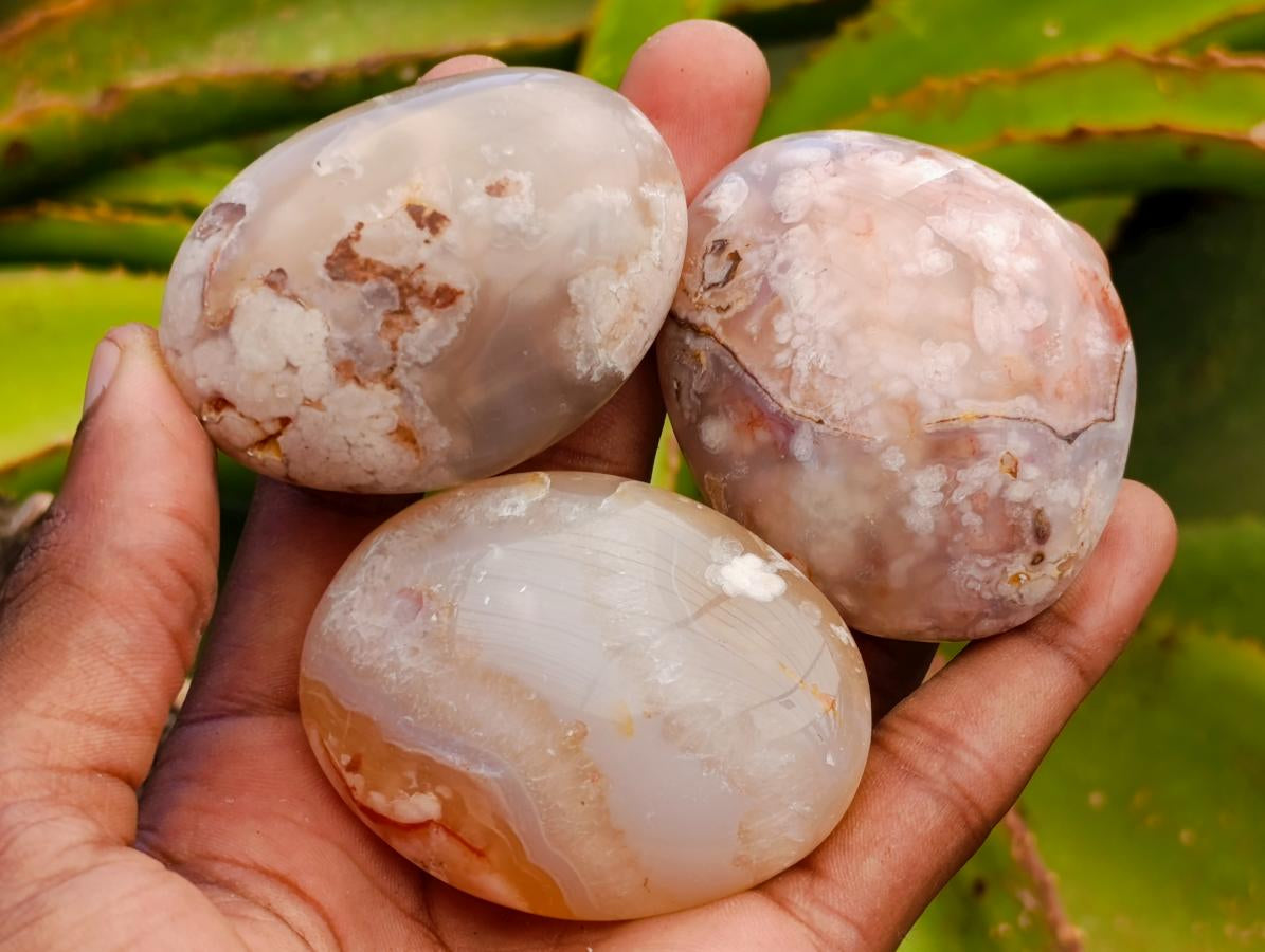 Polished Flower Agate Palm Stones x 20 From Antsahalova, Madagascar