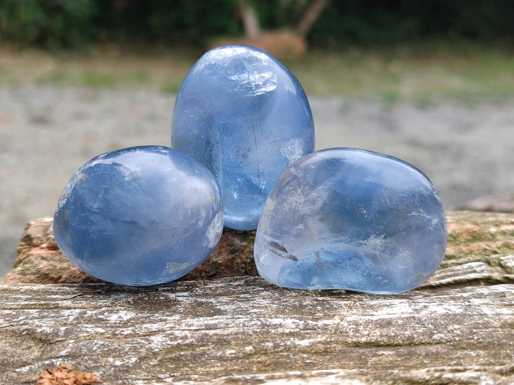 Polished Blue Celestite Free Form Crystals x 12 From Sakoany, Madagascar