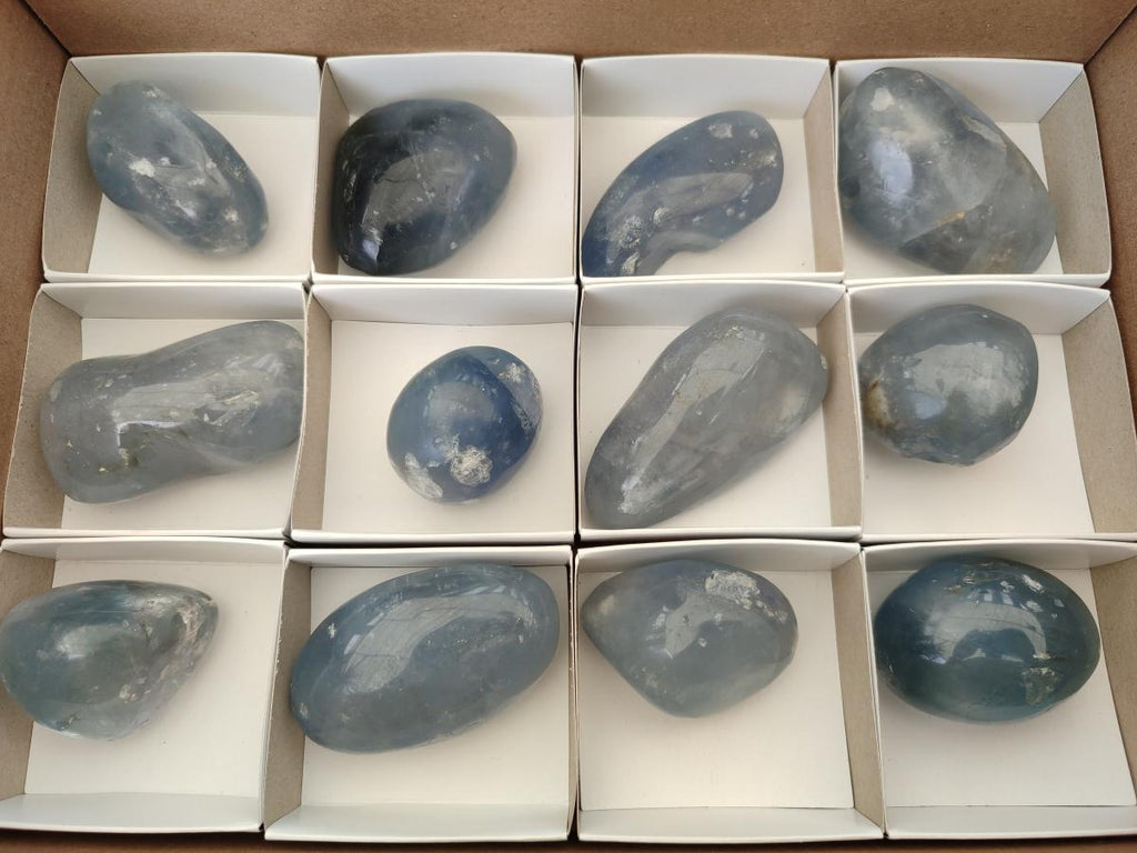 Polished Blue Celestite Free Form Crystals x 12 From Sakoany, Madagascar