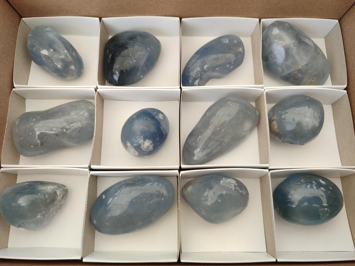 Polished Blue Celestite Free Form Crystals x 12 From Sakoany, Madagascar