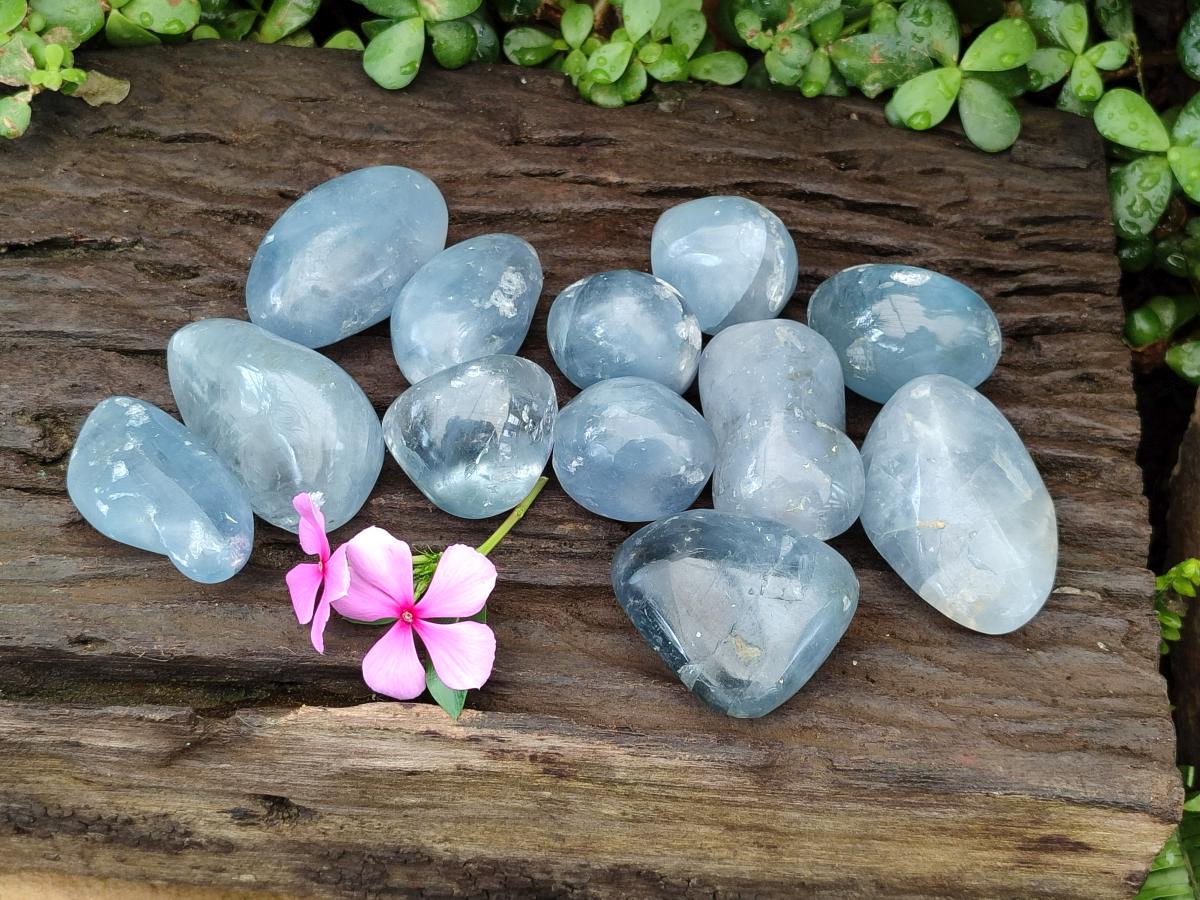 Polished Blue Celestite Free Form Crystals x 12 From Sakoany, Madagascar