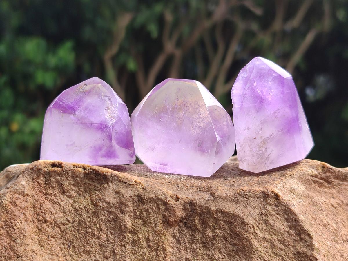 Polished Window Amethyst Crystals x 20 From Akansobe, Madagascar