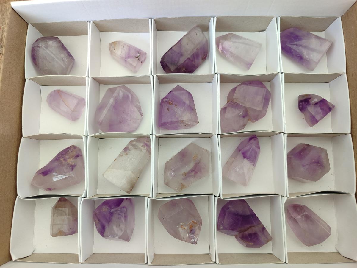 Polished Window Amethyst Crystals x 20 From Akansobe, Madagascar