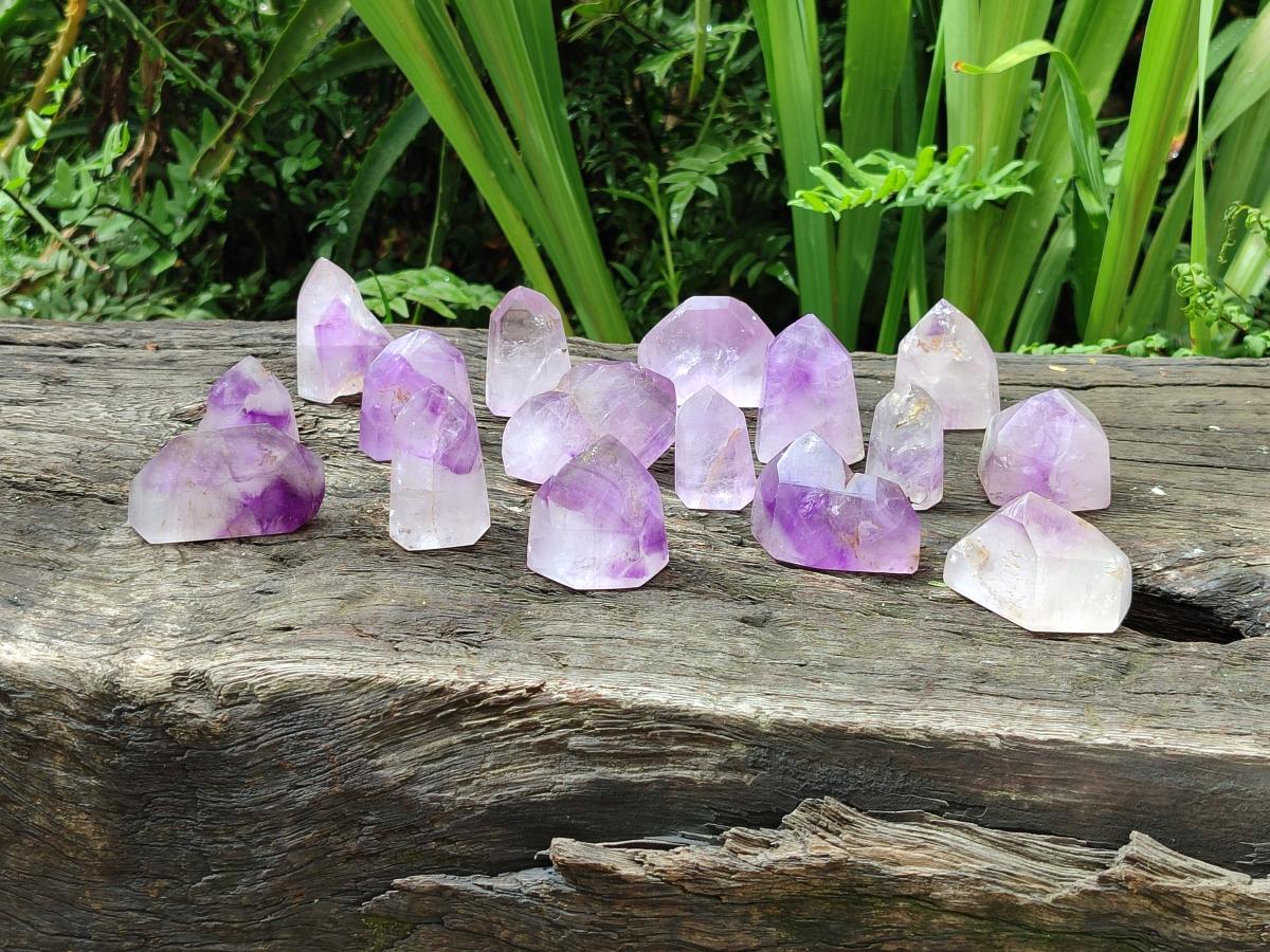 Polished Window Amethyst Crystals x 20 From Akansobe, Madagascar