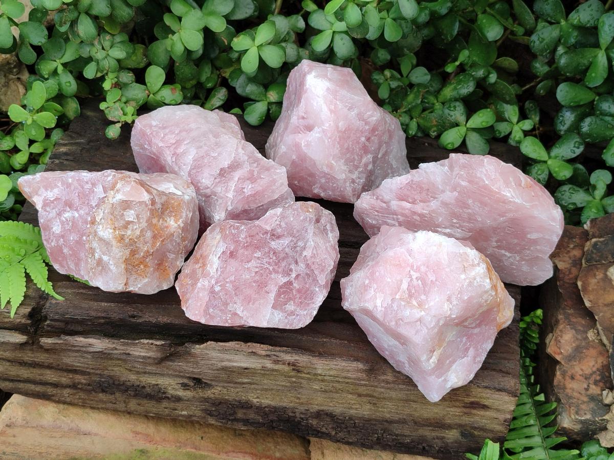 Natural Cobbed Rose Quartz Specimens x 6 From Northern Cape, South Africa
