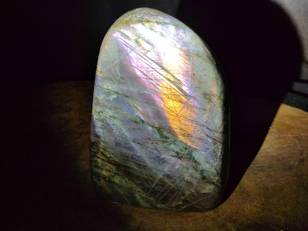 Polished Large Rare Purple Sunset Flash Labradorite Standing Free Form x 1 From Madagascar