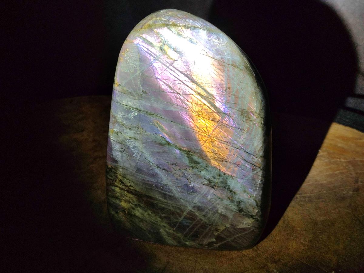 Polished Large Rare Purple Sunset Flash Labradorite Standing Free Form x 1 From Madagascar