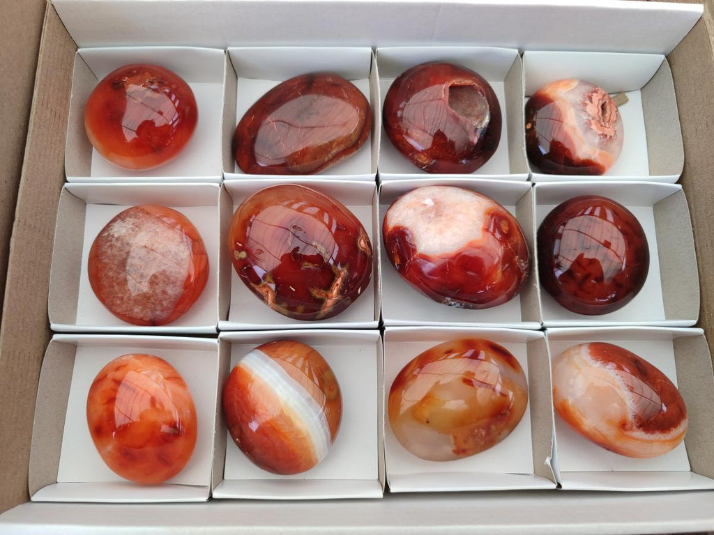 Polished Carnelian Agate Gemstone Galets x 12 From Madagascar