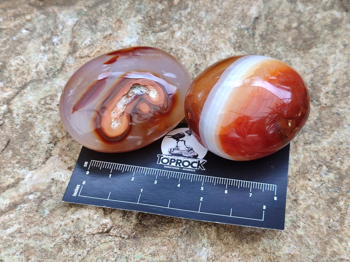 Polished Carnelian Agate Gemstone Galets x 12 From Madagascar