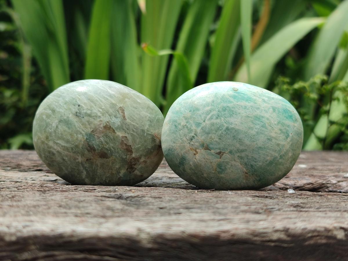Polished Amazonite Palm Stones x 24 From Zimbabwe
