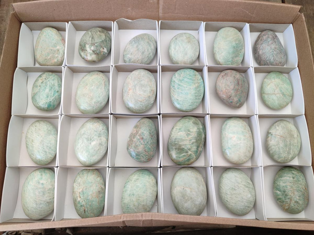 Polished Amazonite Palm Stones x 24 From Zimbabwe