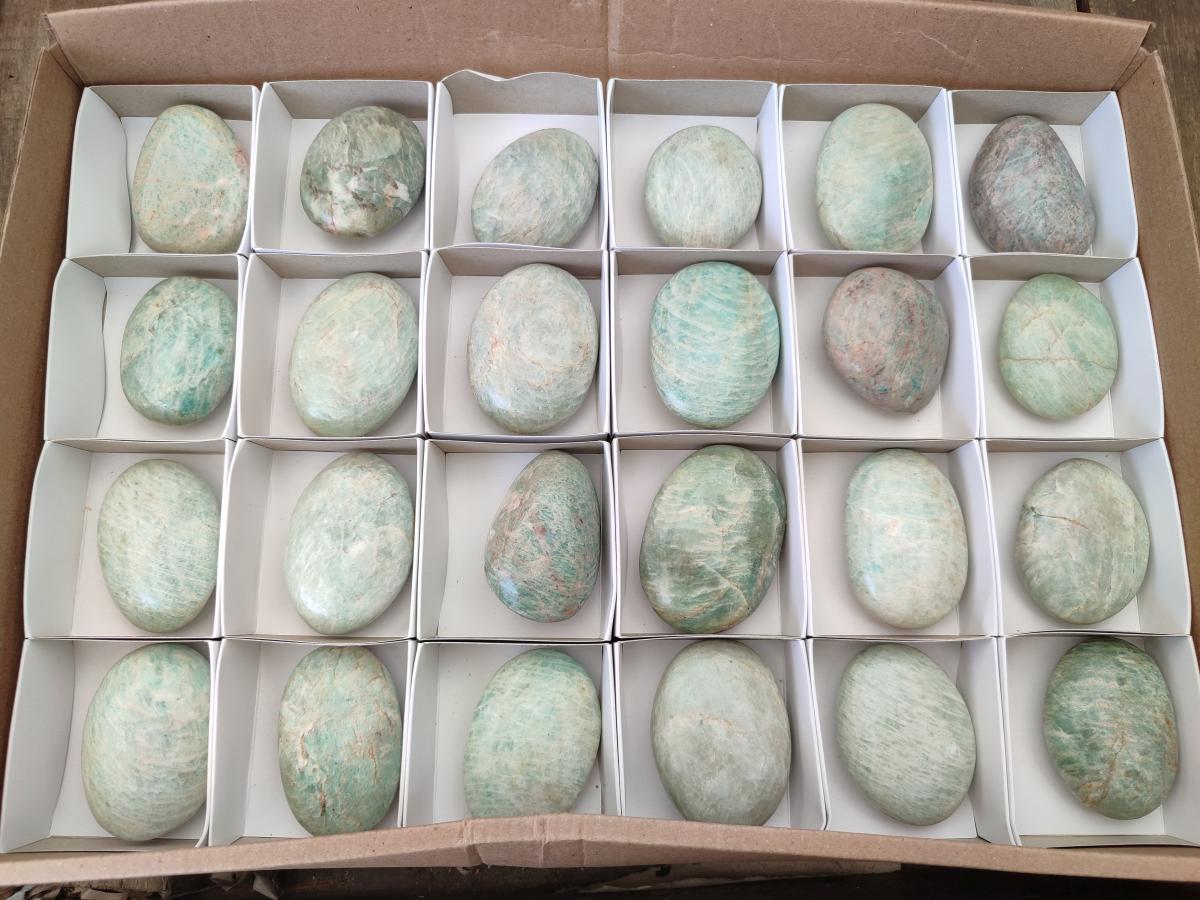 Polished Amazonite Palm Stones x 24 From Zimbabwe