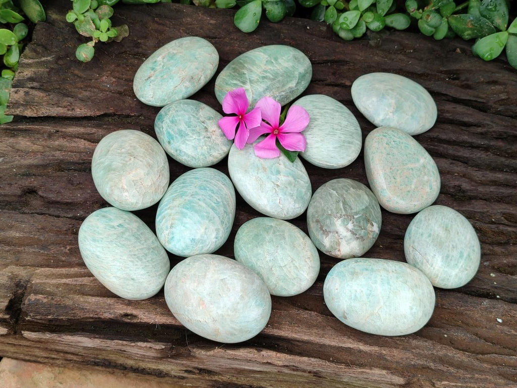 Polished Amazonite Palm Stones x 24 From Zimbabwe