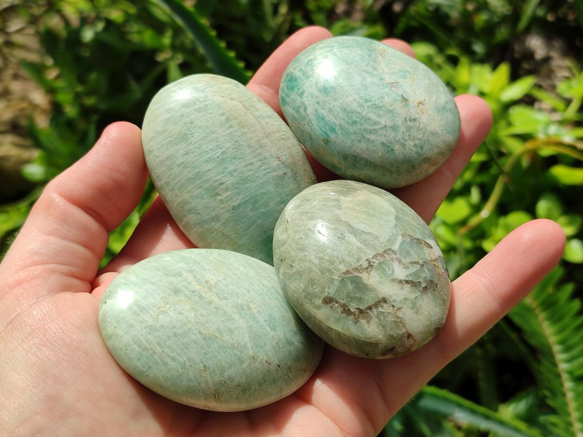 Polished Amazonite Palm Stones x 24 From Zimbabwe