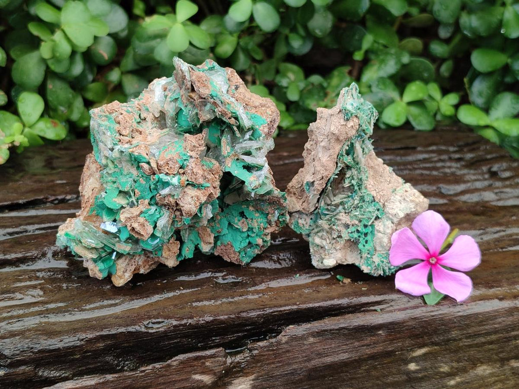 Natural Rare Bladed Barite and Malachite Specimens x 2 From Congo