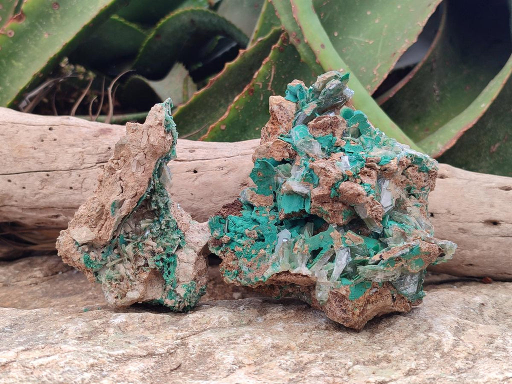 Natural Rare Bladed Barite and Malachite Specimens x 2 From Congo