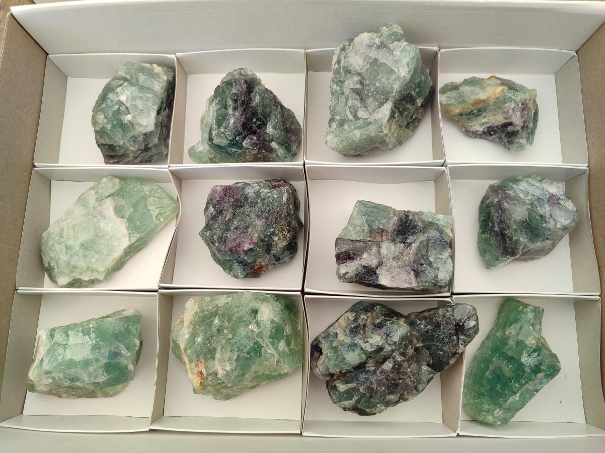 Natural Watermelon Fluorite Cobbed Specimens x 12 From Uis, Namibia
