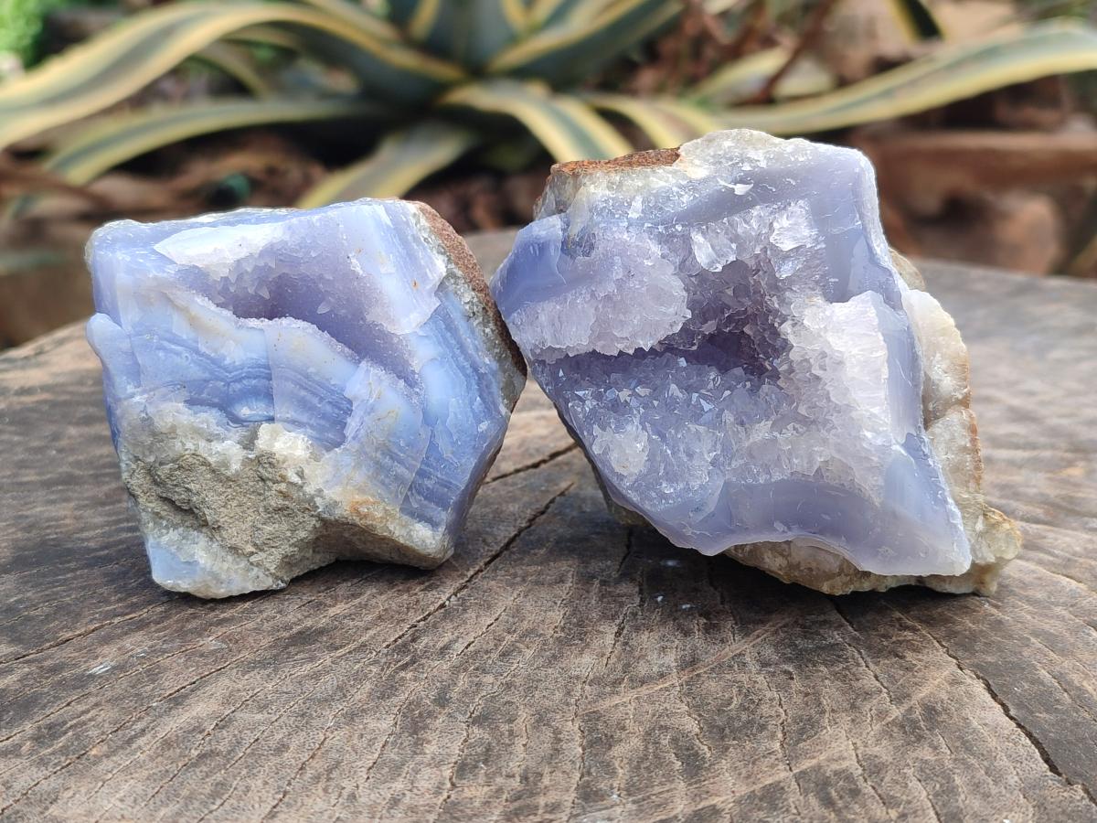 Natural Blue Lace Agate Geode Specimens x 6 From Nsanje, Malawi