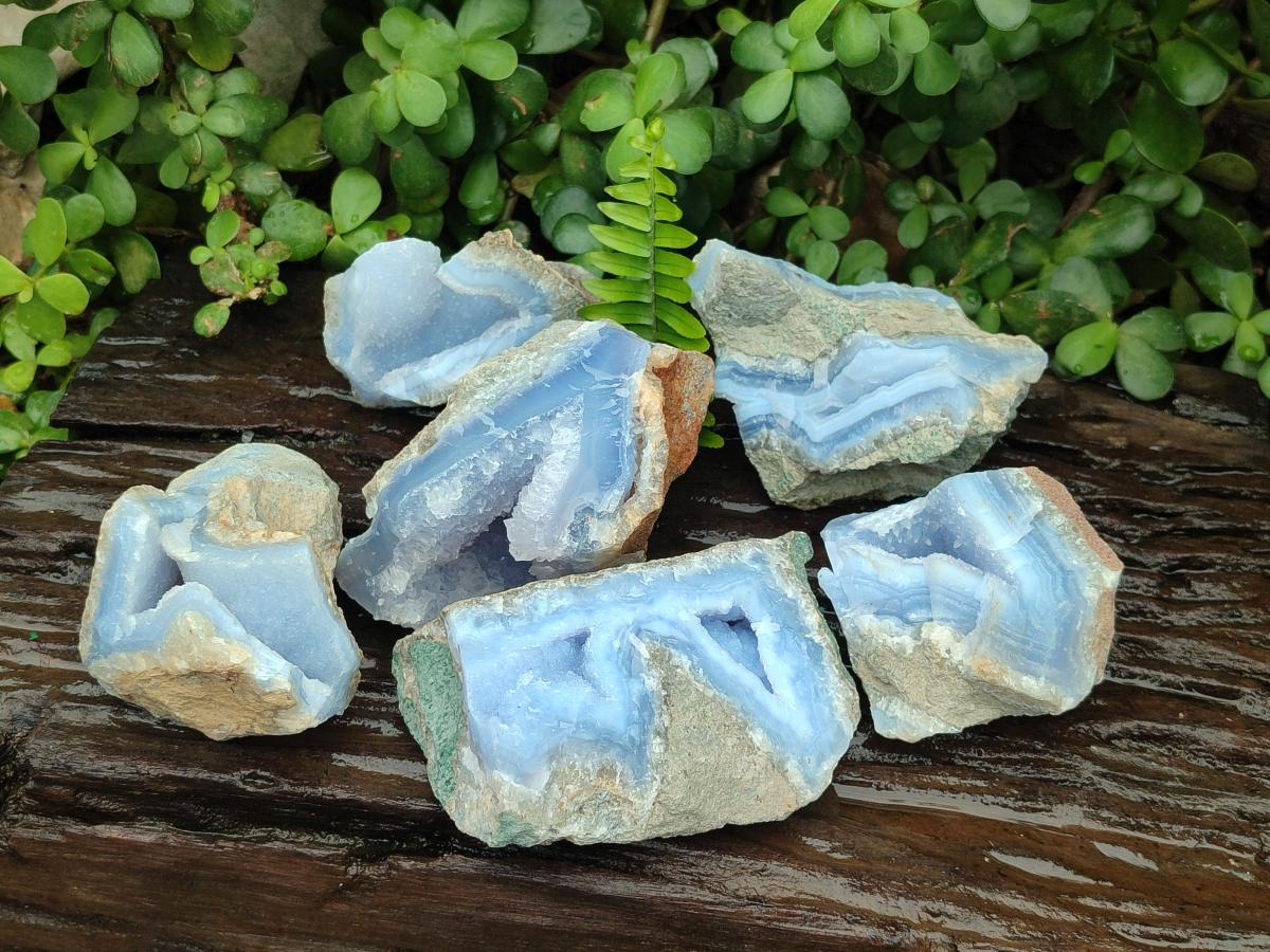 Natural Blue Lace Agate Geode Specimens x 6 From Nsanje, Malawi