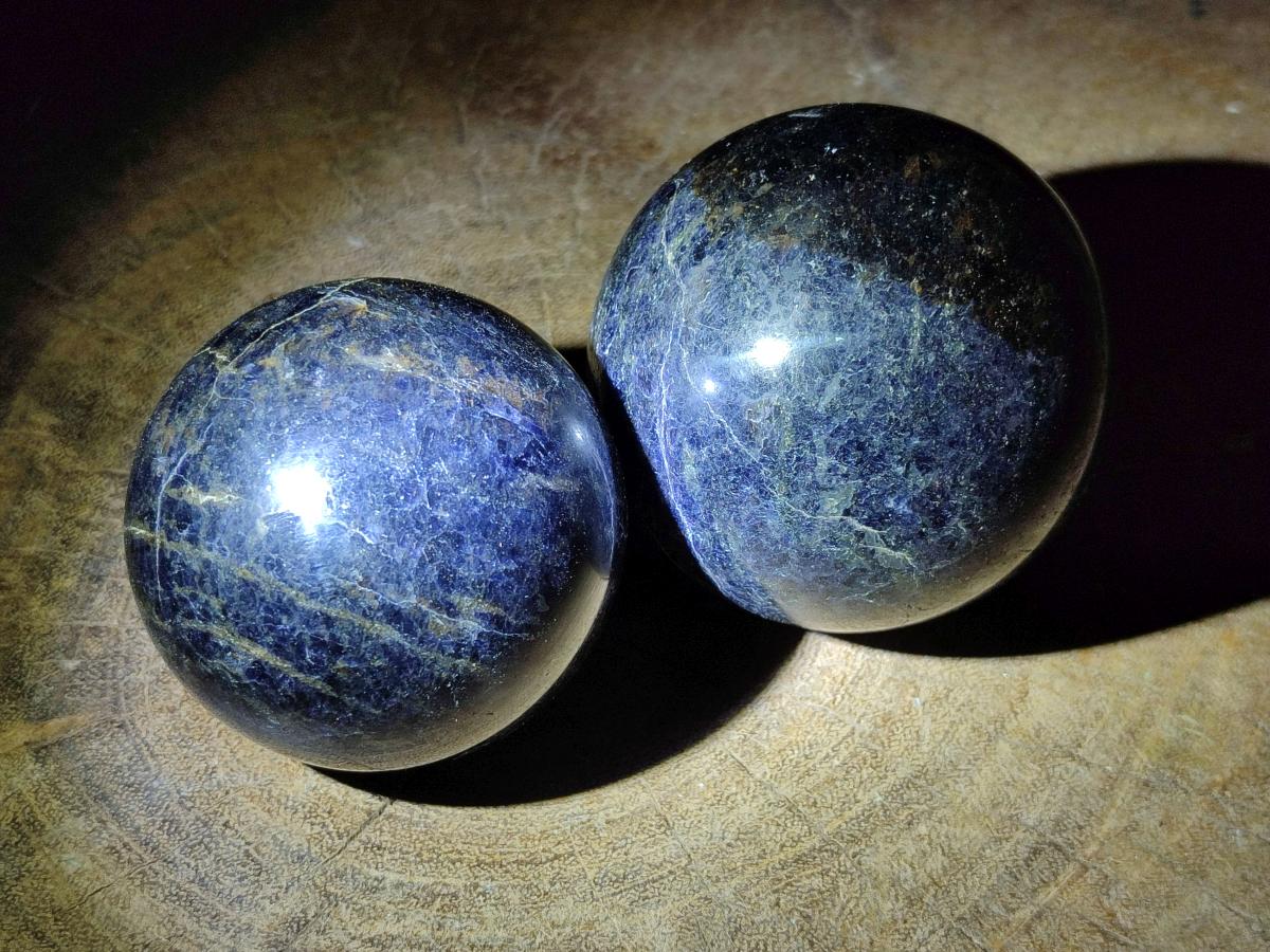 Polished Blue Iolite "Water Sapphire" Spheres x 3 From Madagascar