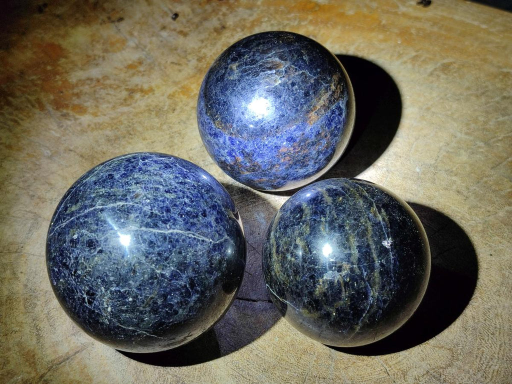 Polished Blue Iolite "Water Sapphire" Spheres x 3 From Madagascar