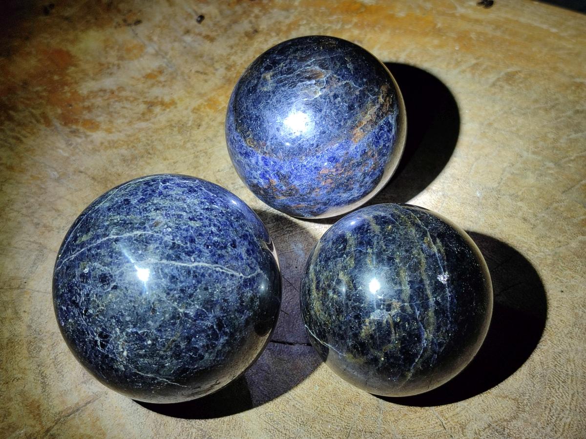 Polished Blue Iolite "Water Sapphire" Spheres x 3 From Madagascar