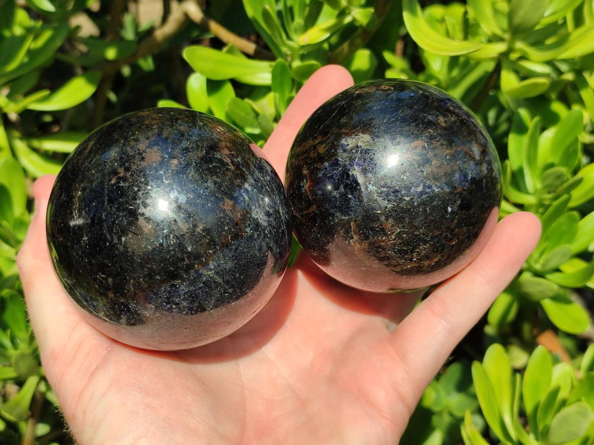 Polished Blue Iolite "Water Sapphire" Spheres x 3 From Madagascar