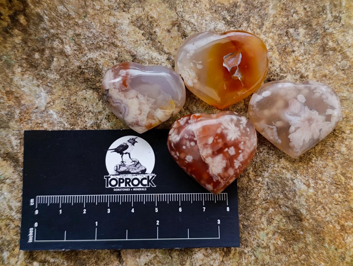 Polished Flower Agate Jewellery Hearts x 28 From Antsahalova, Madagascar