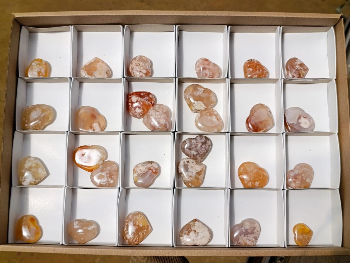 Polished Flower Agate Jewellery Hearts x 28 From Antsahalova, Madagascar