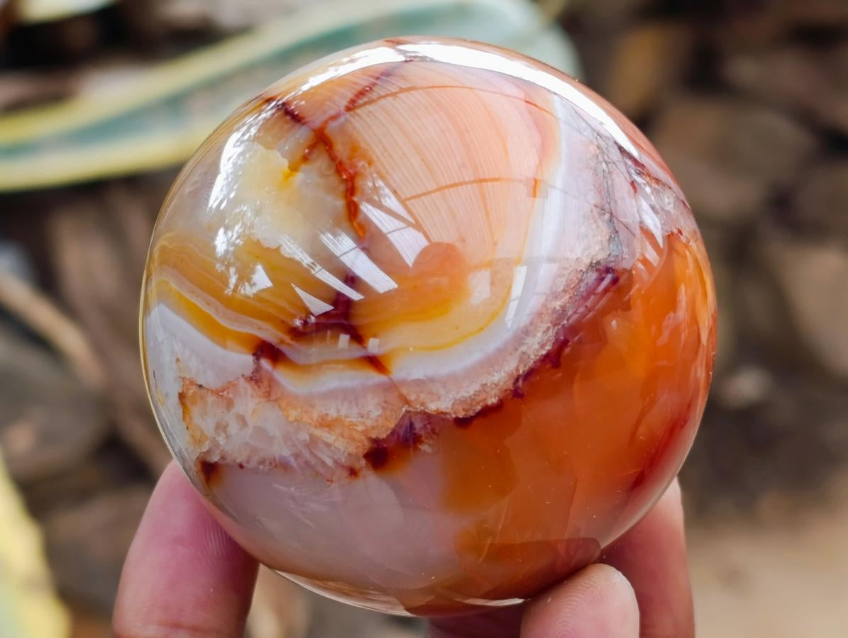 Polished Carnelian Agate Gemstone Spheres x 3 From Madagascar