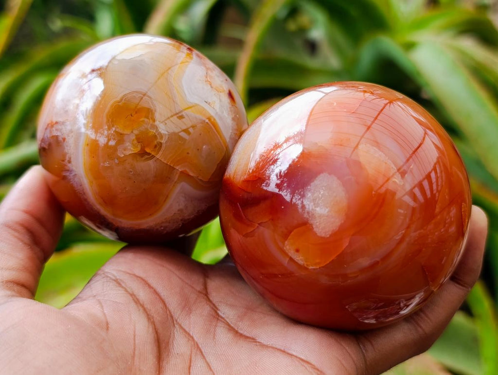 Polished Carnelian Agate Gemstone Spheres x 3 From Madagascar