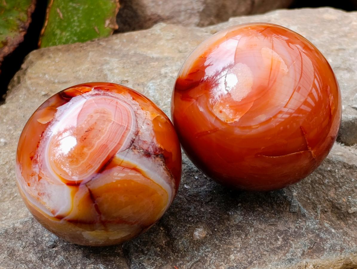 Polished Carnelian Agate Gemstone Spheres x 3 From Madagascar