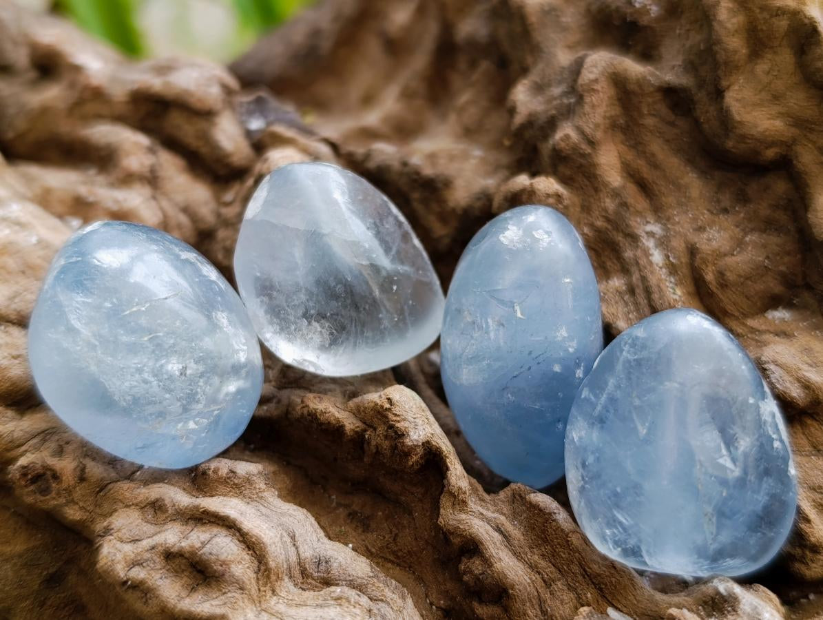 Polished Blue Celestite Galets x 35 From Sakoany, Madagascar